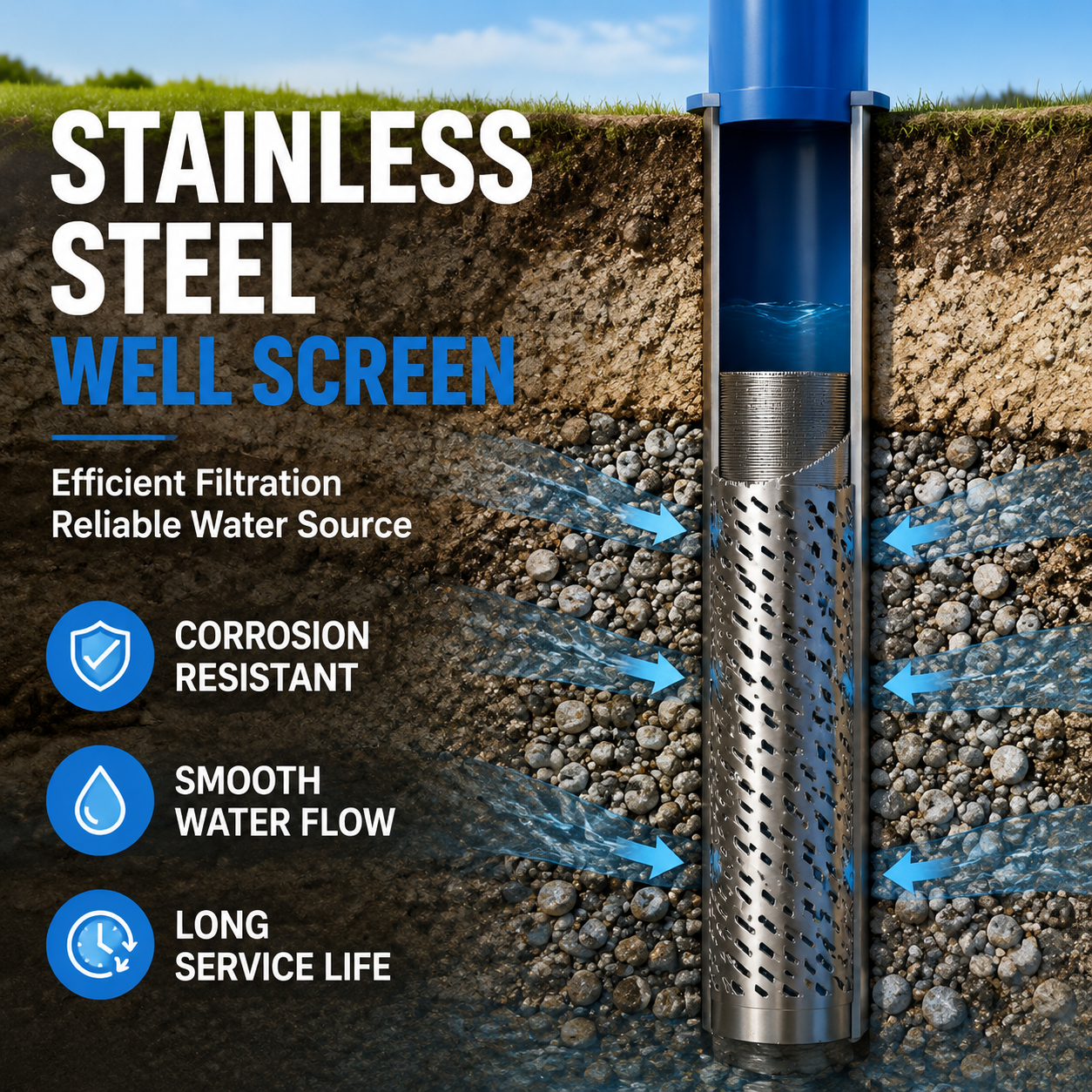 Professional Factory Custom 304 316L V-Wire High Crush Resistance Sand Control Drilling Filter Tube Stainless Steel Well Screen