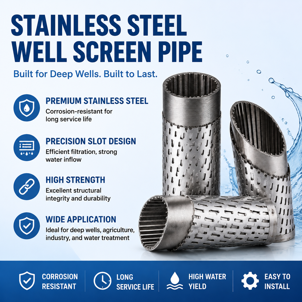 Professional Factory Custom 304 316L V-Wire High Crush Resistance Sand Control Drilling Filter Tube Stainless Steel Well Screen