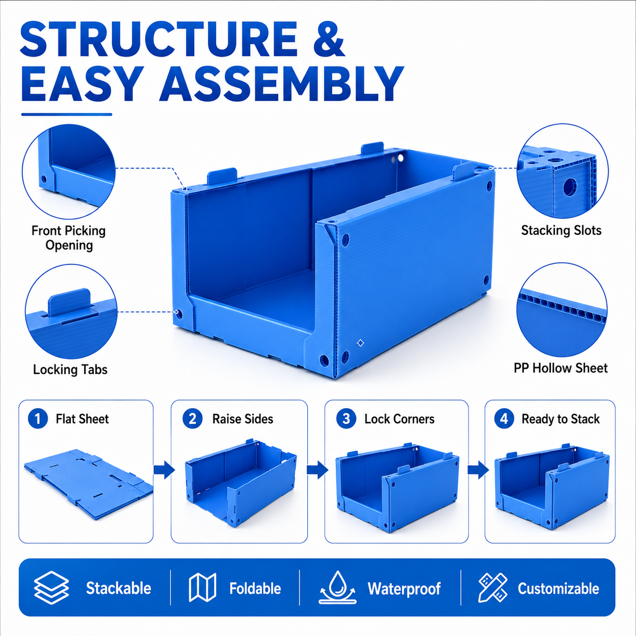 200x150mm PP Plastic 2-12mm Thick Stackable Picking Bin With Divider Tool Hardware Storage Box