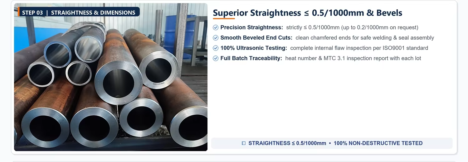 Deep Hole Bored 16Mn ST52 E355 Q345B 1045 42CrMo Honed Tube High Precision ISO H8 Ra 0.4um Cold Drawn Seamless Cylinder Barrel