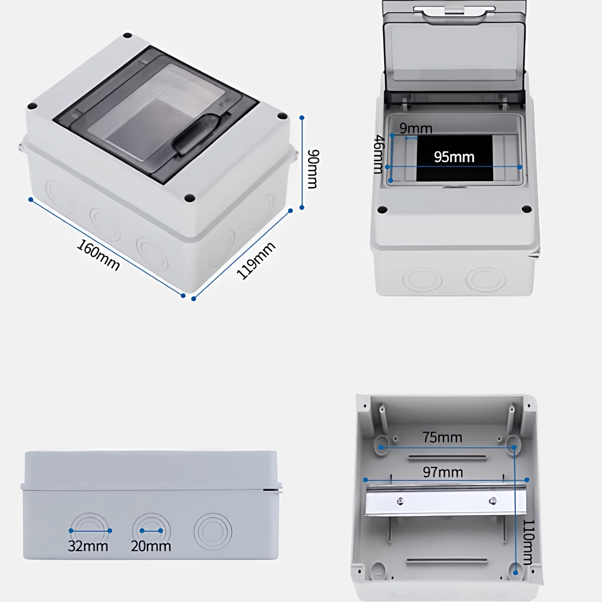 Thick ABS IP65 Waterproof Dustproof Anti-corrosion Light Gray Electrical Box Outdoor Surface Mount Distribution Enclosure