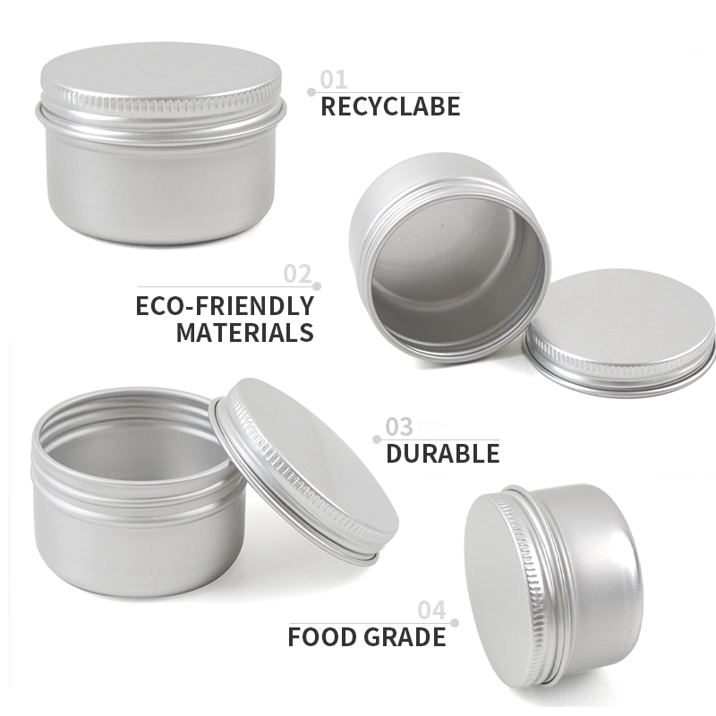 5ml 10ml 20ml 30ml 50ml 60ml 80ml 100ml 150ml 200ml 50g Round Aluminum Cosmetic Tin Containers Aluminum Tin Jar With Screw Top