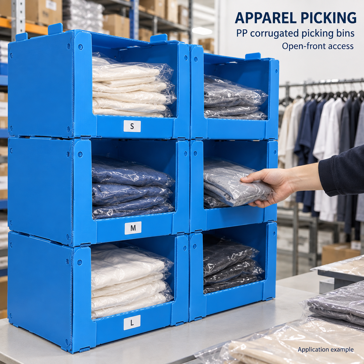 PP Corrugated Plastic Stackable Picking Bins Front Opening Warehouse Shelf Storage For Industrial Parts