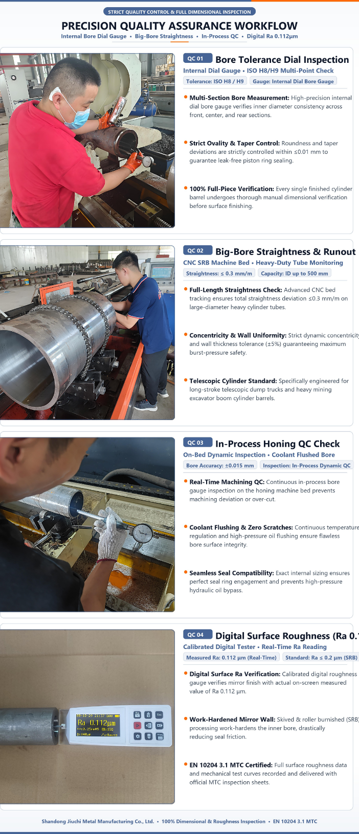 Deep Hole Bored 16Mn ST52 E355 Q345B 1045 42CrMo Honed Tube High Precision ISO H8 Ra 0.4um Cold Drawn Seamless Cylinder Barrel