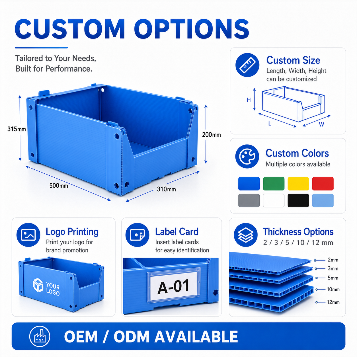 200x150mm PP Plastic 2-12mm Thick Stackable Picking Bin With Divider Tool Hardware Storage Box